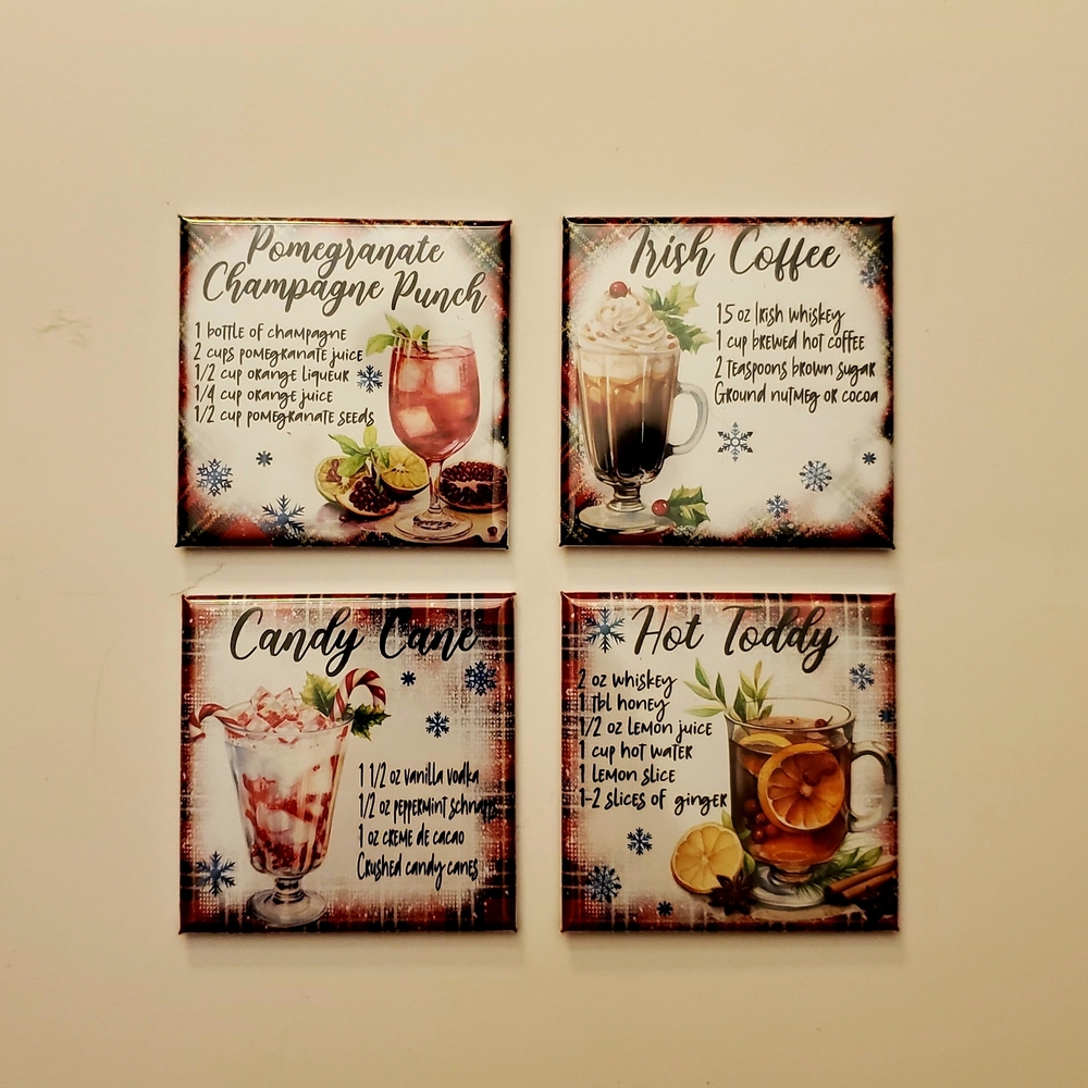Festive Holiday Drink Recipe Magnet Set.
